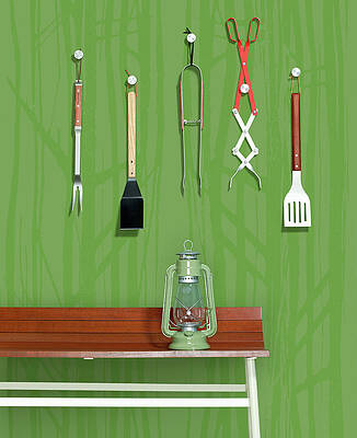 Wall Art - Photograph - Bbq Tools Hang Against Forest by Zachary Scott