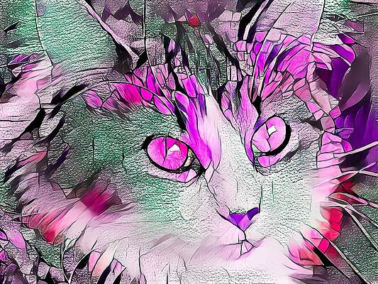 Wall Art - Digital Art - Beautiful Purple Stained Glass Kitty by Don Northup