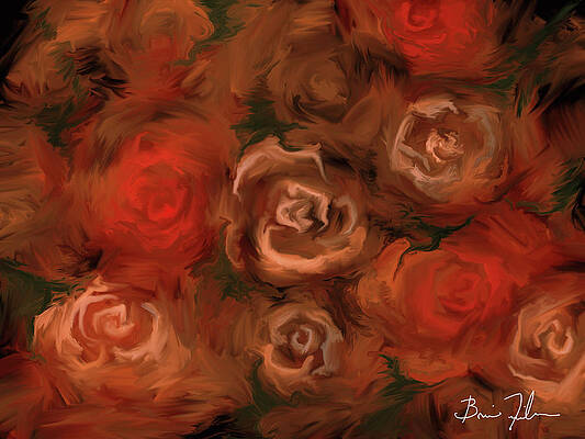 realistic drawing of roses on a bed of leaves by LeighSBDesigns Fall Roses