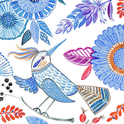 Wall Art - Mixed Media - Bird With Flowers I by Ani Del Sol