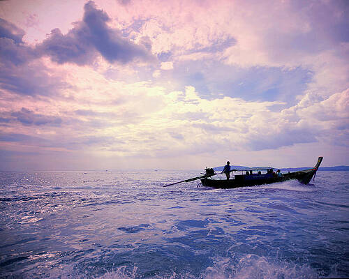 Boat On Ocean Print by Sharon Lapkin