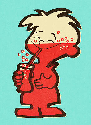 Wall Art - Drawing - Boy Drinking Red Soda by CSA Images