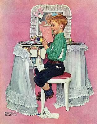 Wall Art - Painting - boy Reading His Sister's Diary by Norman Rockwell