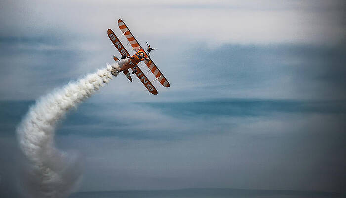 Wall Art - Photograph - Breitling Wing Walker Smoke Trail by Scott Lyons