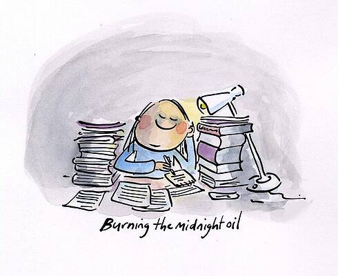 Wall Art - Drawing - Burning The Midnight Oil by Rosie Brooks