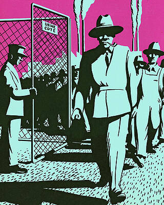 Wall Art - Drawing - Businessman and Workers Walking Through a Gate by CSA Images