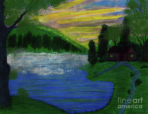 Wall Art - Drawing - Cabin In The Woods by D Hackett