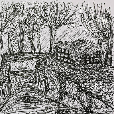 Wall Art - Drawing - Cabin in the woods by Five Owls Gallery