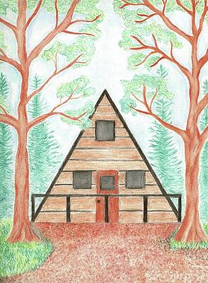 Wall Art - Drawing - Cabin in the Woods by Sarah Warman