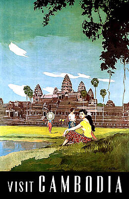 Vintage Poster Monks Cambodia - Retro Art Print Phnom Penh – My