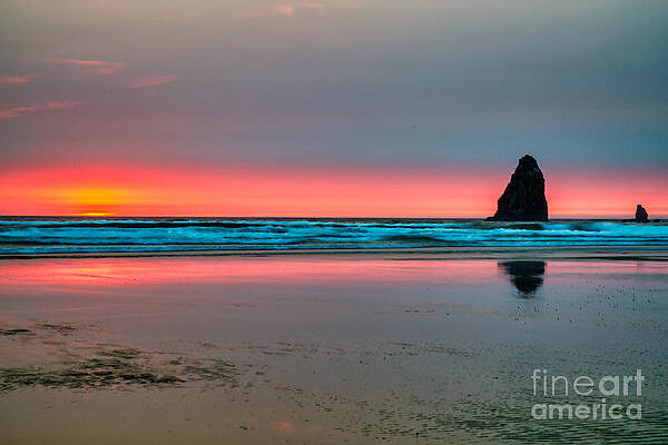 Wall Art - Photograph - Cannon Beach Sunset with a smokey hazy sky by Bruce Block