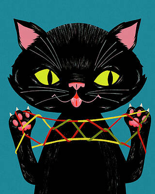Wall Art - Drawing - Cat Playing with String by CSA Images