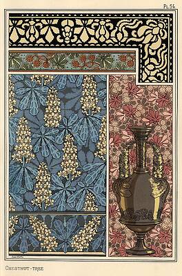 Wall Art - Drawing - Chestnut tree for borders, bronze vase, wallpaper and fabric. Lithograph by Anna Martin. by Album