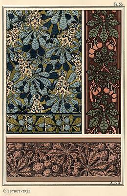 Wall Art - Drawing - Chestnut tree for wood carving, wallpaper and borders. Lithograph by J. Milesi. by Album