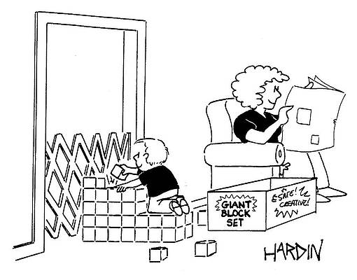 Wall Art - Drawing - Child Using Building Blocks To Get Over A Baby Gate by Patrick Hardin
