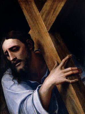 Wall Art - Painting - 'Christ carrying the Cross', 1532-1535, Italian School, Oil on slate, 43 ... by Sebastiano del Piombo -c 1485-1547-