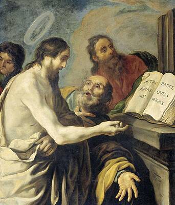 Wall Art - Painting - Christ Instructs Peter to Feed My Sheep. by Claude Vignon