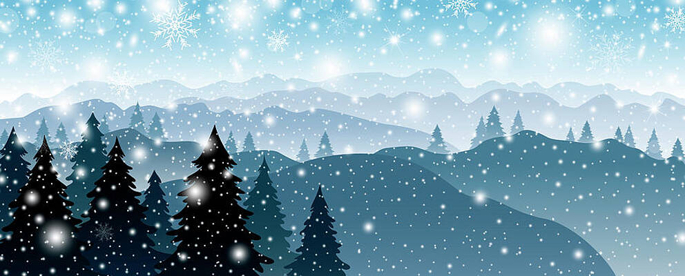 Christmas background design of pine tree and mountain with snow Digital Art  by Natee Srisuk