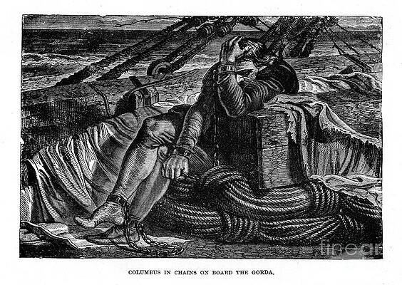 Wall Art - Drawing - Christopher Columbus In Chains On Board by Print Collector