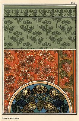 Wall Art - Drawing - Chrysanthemum for stained glass, wallpapers and fabrics. Lithograph by M. P. Verneuil. by Album