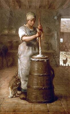 Wall Art - Painting - 'Churning Butter', 1866-1868, 33,47 x 48 cm. by Jean Francois Millet -1814-1875-