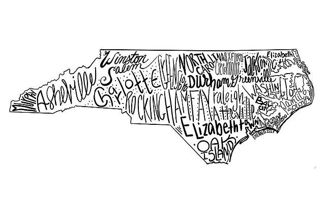 Wall Art - Drawing - Cities In North Carolina Typography Map by Curtis Licensing