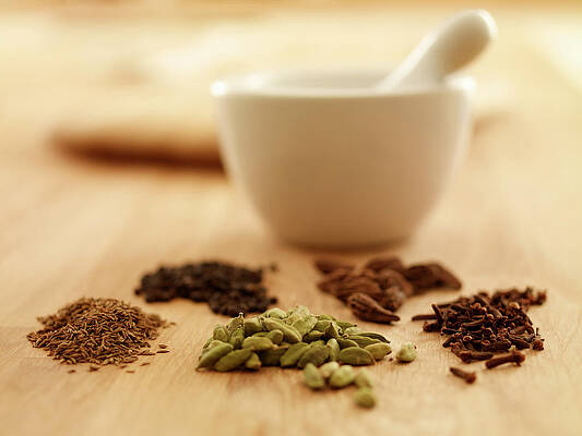 Wall Art - Photograph - Close Up Of Spices With Mortar And by Adam Gault