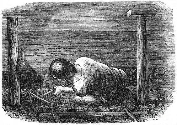 Wall Art - Drawing - Coal Miner Working A Narrow Seam by Print Collector