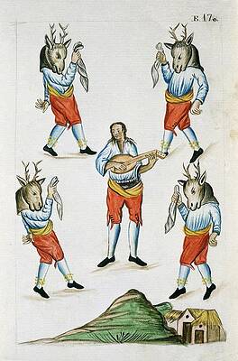 Wall Art - Painting - Codex Trujillo Del Peru - Book II E 170 - Dance Of The Deer - Watercolor - 18th Century. by Baltasar Jaime Martinez Companon -1737-1797-