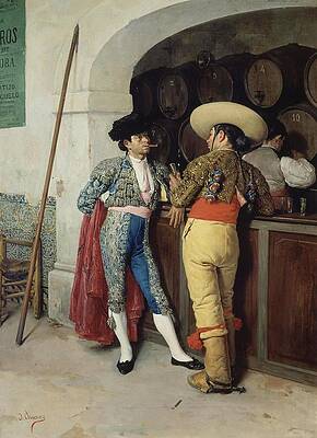 Wall Art - Painting - 'comentando La Corrida' - 19th Century - 60x44 Cm. by Jose Maria Chavez Ortiz -1839-1903-