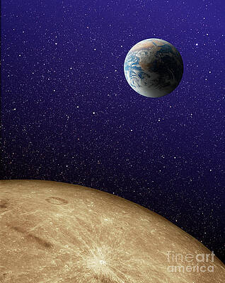 Wall Art - Photograph - Computer Composite Of Earth Seen From Above Moon by Science Photo Library