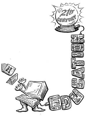 Wall Art - Drawing - Computers Replace Books In Education by Brad Mcmillan