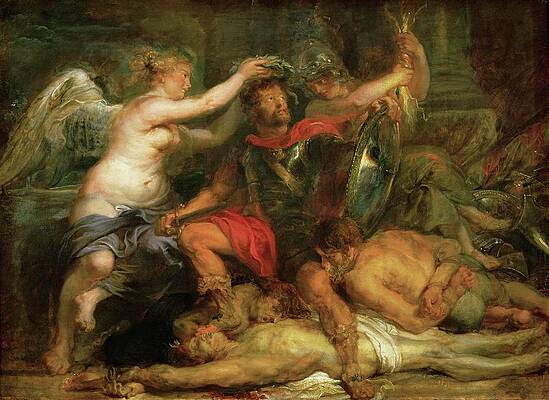 Wall Art - Painting - Coronation of the victor, around 1630 Oakwood, 47,5 x 67,5 cm Inv. 695. by Peter Paul Rubens -1577-1640-