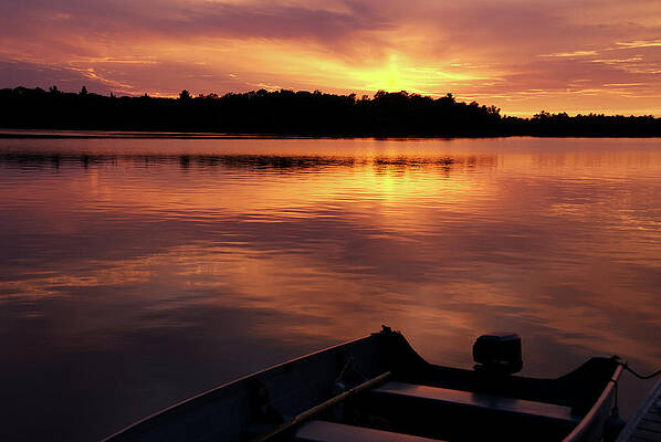Cottage Sunset With Fishing Boat Print by Digi guru
