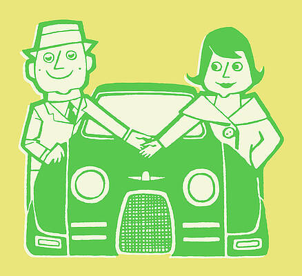 Wall Art - Drawing - Couple Holding Hands Over Car by CSA Images