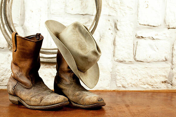 Cowboy Boots And Hat. Austin Sandstone Print by Fstop123