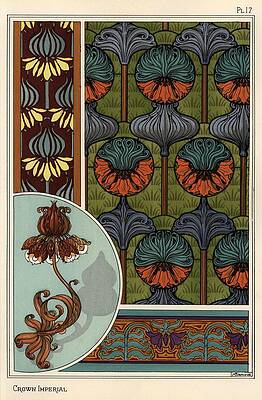 Wall Art - Drawing - Crown imperial flower, Fritillaria imperialis, in wallpaper and fabric patterns, and as design fo... by Album