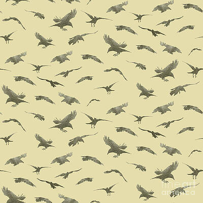 Wall Art - Drawing - Crows Pattern, 2021 Graphite Pencil And Digital by Stacy Hsu