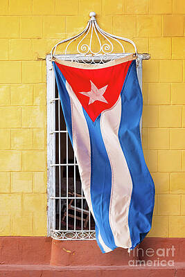 Wall Art - Photograph - Cuban flag at a window by Delphimages Photo Creations