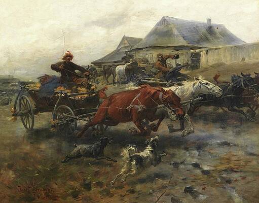 Wall Art - Painting - Dahinjagende Fuhrwerke by Jozef Brandt