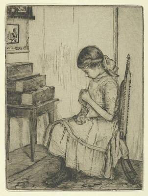 Wall Art - Drawing - Darning by Ernest Haskell