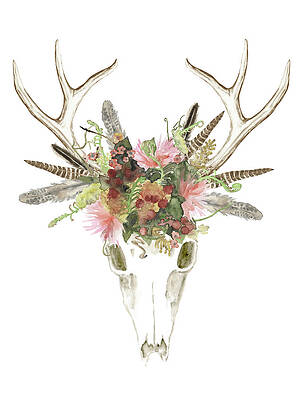 Wall Art - Painting - Deer Skull & Flowers I by Naomi Mccavitt