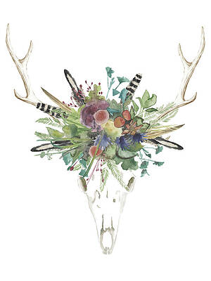 Wall Art - Painting - Deer Skull & Flowers II by Naomi Mccavitt