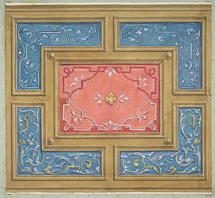 Wall Art - Painting - Design For A Coffered Ceiling With Painted Panels by Jules-edmond-charles Lachaise
