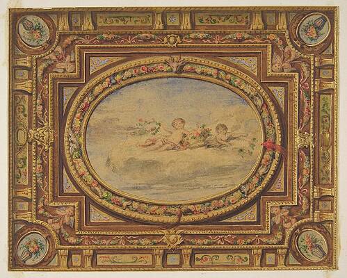 Wall Art - Painting - Design For A Painted Ceiling With Putti On Clouds by Jules-edmond-charles Lachaise