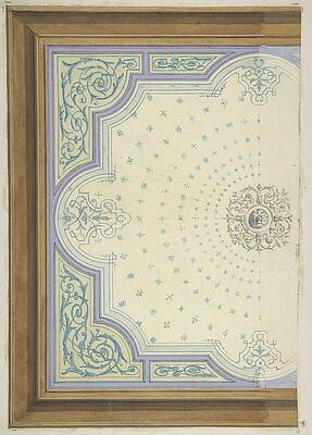 Wall Art - Painting - Design For The Decoration Of A Ceiling With Strapwork by Jules-edmond-charles Lachaise