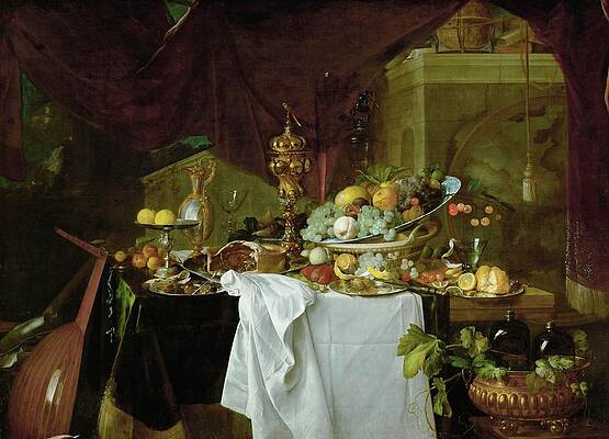 Wall Art - Painting - Dessert. Still-life, 1640 Oil on canvas, 149 x 203 cm INV.1321. by Jan Davidsz de Heem -1606-1684-
