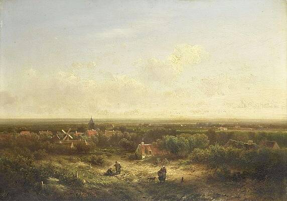 Wall Art - Painting - Distant View with a Village. by Pieter Lodewijk Francisco Kluyver -1816-1900-