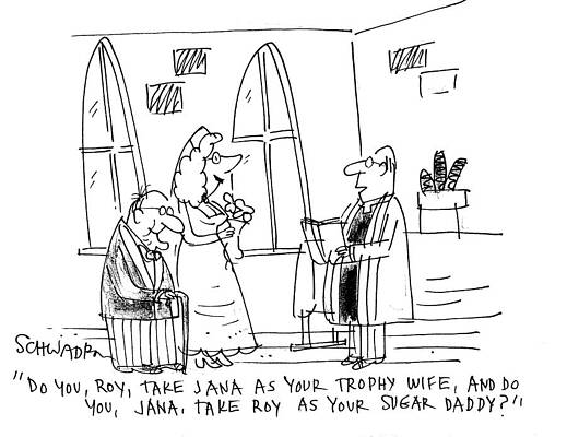 Wall Art - Drawing - Do You, Roy, Take Jana As Your Trophy Wife, And Do You by Harley Schwadron