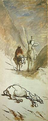Wall Art - Painting - Don Quijote and the dead mule, 1867. HONORE DAUMIER . by Honore Daumier -1808-1879-